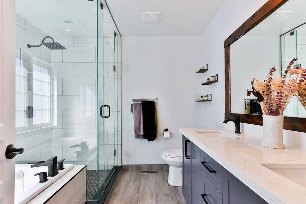 Clean bathroom with a bright white finish